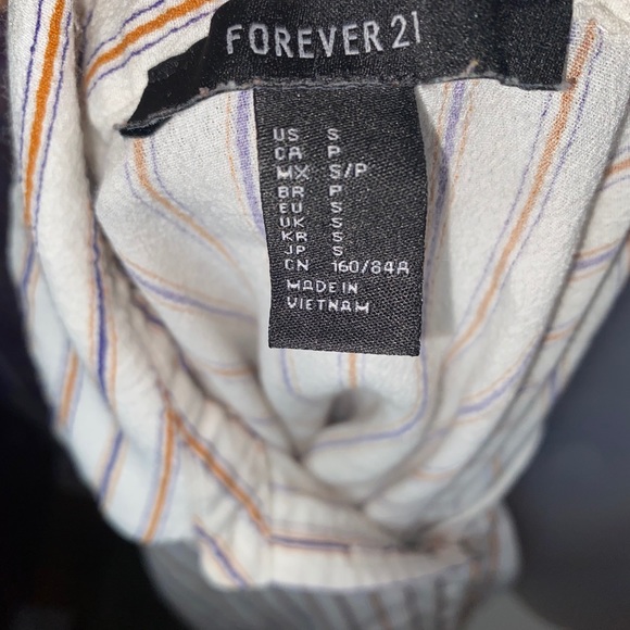 Forever21 White with blue/brown stripes crop shirt - Picture 4 of 4